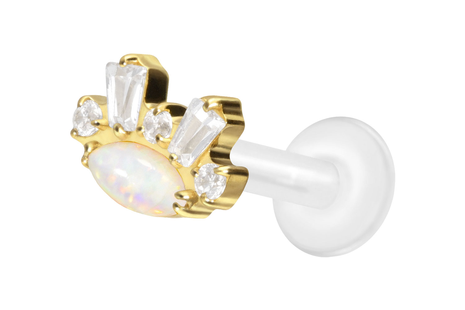 PTFE Labret Piercing mit Innengewinde + Titan-Aufsatz SYNTHETISCHER OPAL+ KRISTALLE